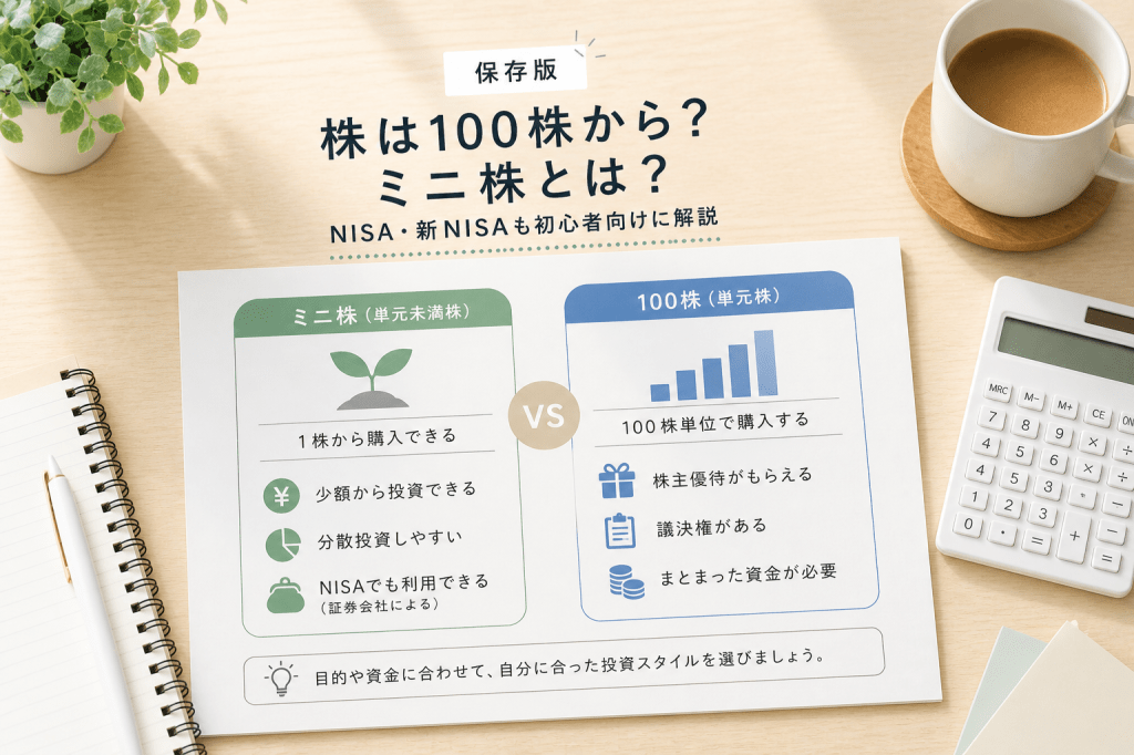 【保存版】株は100株から?ミニ株とは?NISA・新NISAも初心者向けに解説